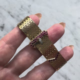 Retro 14K Gold Ruby and Diamond Buckle Bracelet with Brick Link