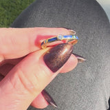 18K Gold Blue and Turquoise Enameled Ring with Diamond Accent