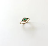 18K Gold Victorian Delicate Old Mine Cut Diamond and Emerald Ring