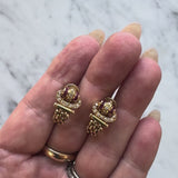Vintage 18K Gold Diamond and Ruby Buckle Huggie Earrings