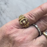 Vintage 18K Gold Diamond and Ruby Buckle Ring