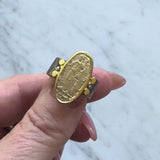 Ancient-Inspired Classical Sterling Silver and 24K Gold Ring with Diamonds