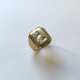 18K Gold Victorian Signet Ring with Bird on Wheat