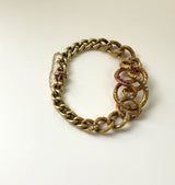 14K Gold Etruscan Revival Lover’s Knot Bracelet with Garnets and Pearls