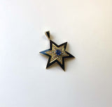 Victorian 14K Gold Star Pendant with Black Enamel, Pearl, and Sapphire