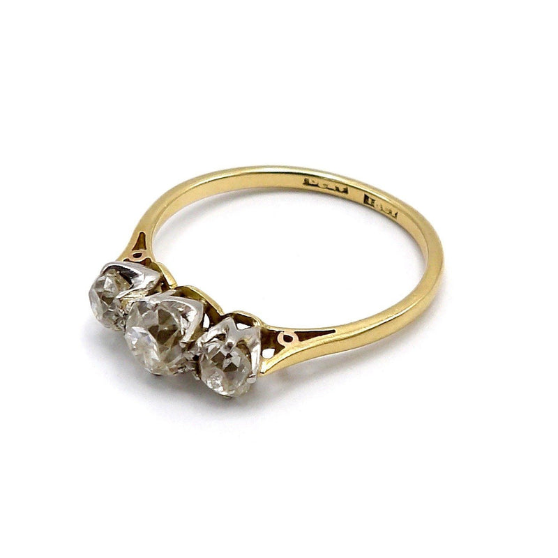Edwardian 18K Gold and Platinum Three Stone Diamond Ring Ring Kirsten's Corner Jewelry 