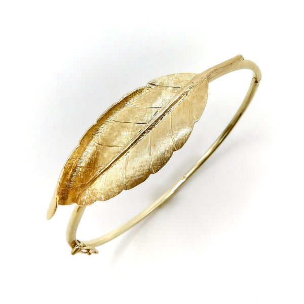14K Gold Retro Leaf Bangle Bracelet Bracelet Kirsten's Corner 