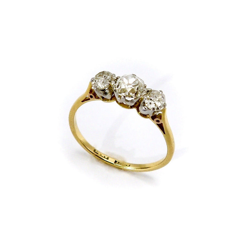 Edwardian 18K Gold and Platinum Three Stone Diamond Ring Ring Kirsten's Corner Jewelry 