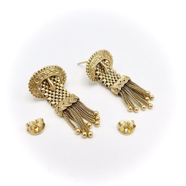 14K Victorian Buckle Earrings with Tassels Earrings Kirsten's Corner 