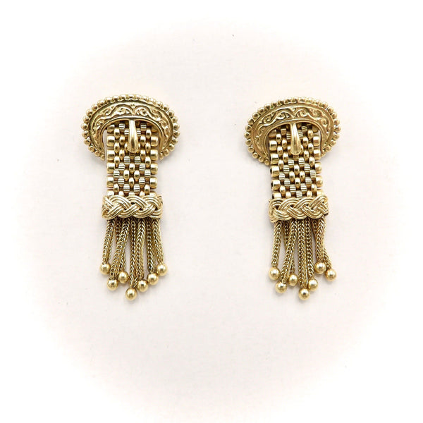 14K Victorian Buckle Earrings with Tassels Earrings Kirsten's Corner 