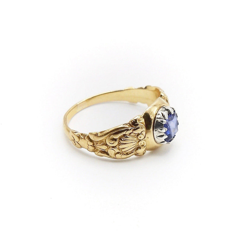 Early Victorian Natural Sapphire Sterling Silver & 14K Gold Ring Ring Kirsten's Corner Jewelry 