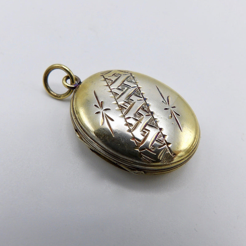 Victorian Sterling Silver Gilded Bight-cut Locket Pendant Kirsten's Corner Jewelry 