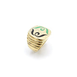 18K Gold Hand-Engraved Enamel Signet Ring with Symmetrical Design Ring Kirsten's Corner Jewelry 