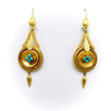 14K Gold Etruscan Revival Earrings with Turquoise Cabochons Earrings Kirsten's Corner Jewelry 