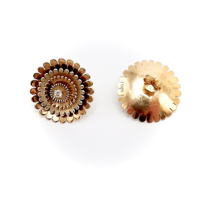 Retro 14K Gold Flower with Diamond Earrings Earrings Kirsten's Corner Jewelry 
