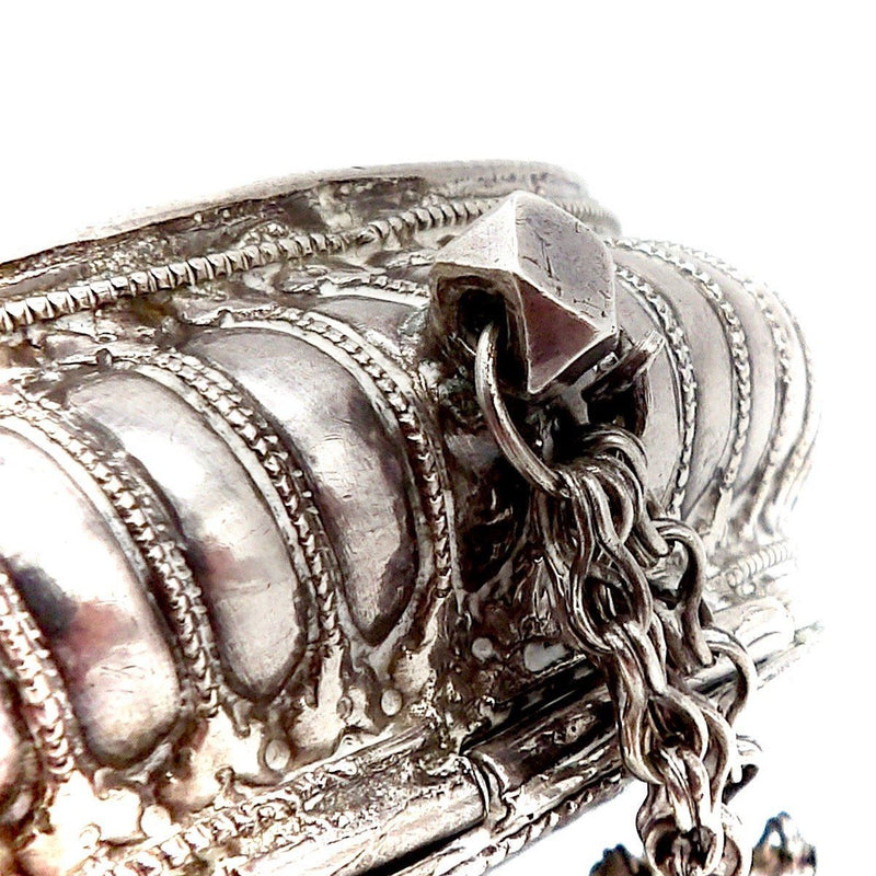19th Century Indian Silver Repousse Oval Flower Box Box Kirsten's Corner Jewelry 