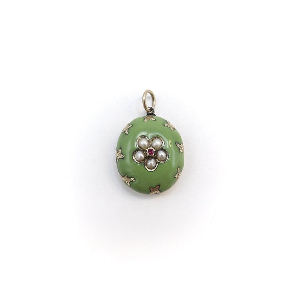 Early Victorian 14K Gold Enamel Flower Locket with Pearls & Ruby Pendant Kirsten's Corner 