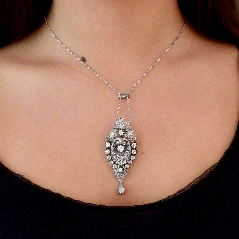 14K Gold & Sterling Silver Belle Epoque Diamond Necklace Necklaces, Pendants Kirsten's Corner 