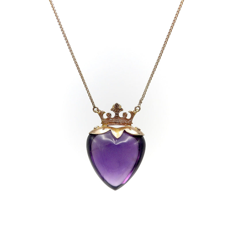 9K Gold Edwardian Amethyst & Pearl Crowned Heart Necklace Necklace Kirsten's Corner 