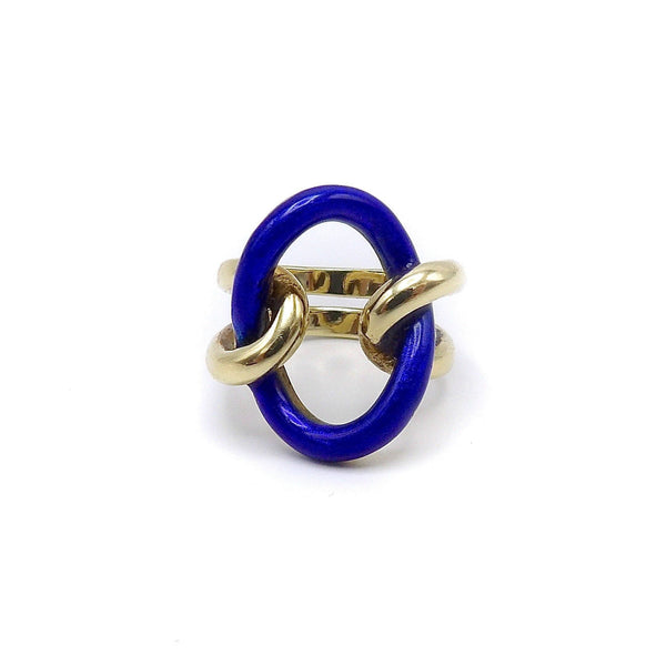 Vintage 14K Gold & Blue Enamel Lover's Knot Ring Ring Kirsten's Corner Jewelry 