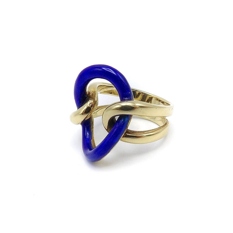 Vintage 14K Gold & Blue Enamel Lover's Knot Ring Ring Kirsten's Corner Jewelry 