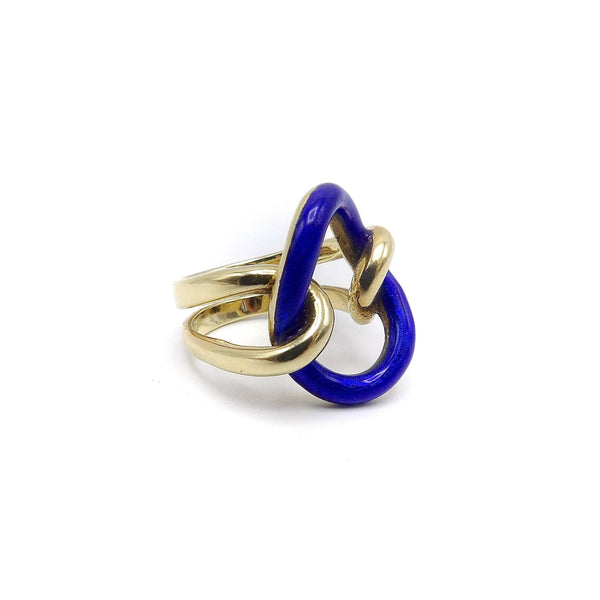 Vintage 14K Gold & Blue Enamel Lover's Knot Ring Ring Kirsten's Corner Jewelry 