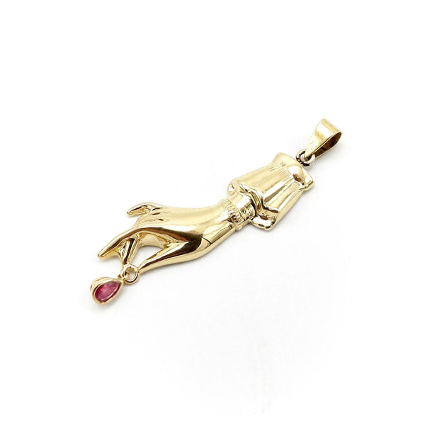 14K Gold Signature Hand Pendant with Ruby Drop Pendant Kirsten's Corner Jewelry 