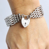 Vintage British Sterling Silver Gate Bracelet with Heart Clasp Bracelet Kirsten's Corner Jewelry 