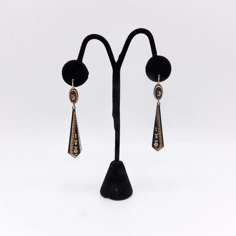 14K Gold Victorian Pique Geometric Dangle Earrings Earrings Kirsten's Corner 