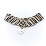 Vintage British Sterling Silver Gate Bracelet with Heart Clasp Bracelet Kirsten's Corner Jewelry 