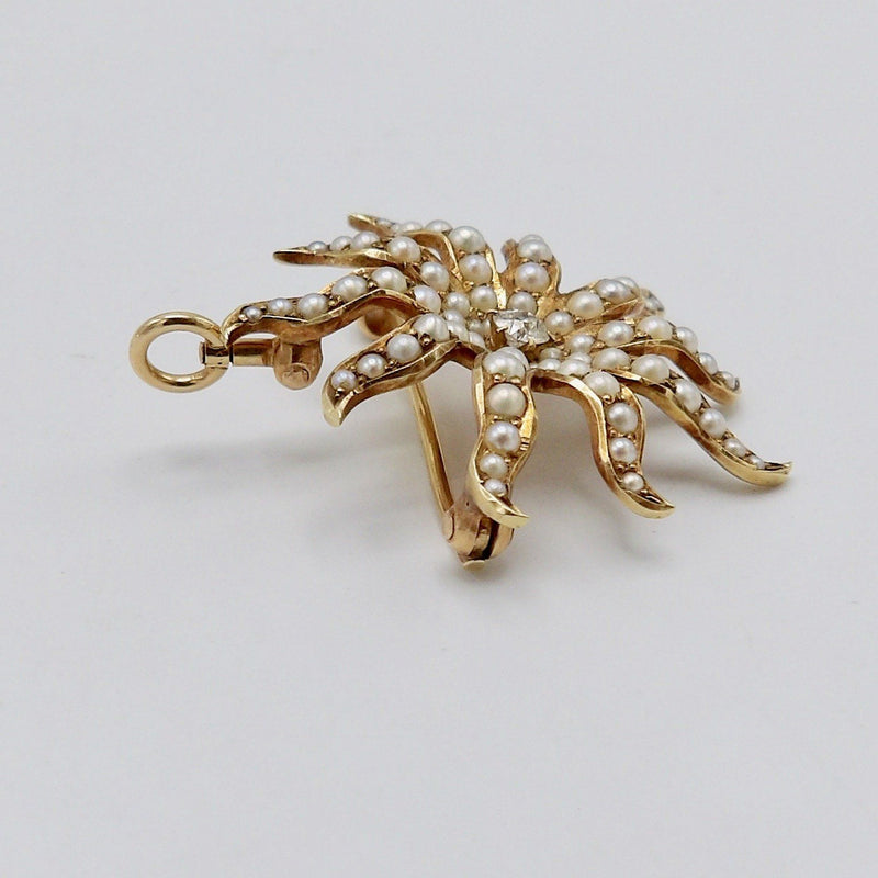 14K Gold Pearl & Diamond Victorian Star Pendant-Brooch Pendant Kirsten's Corner Jewelry 