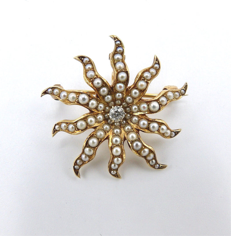 14K Gold Pearl & Diamond Victorian Star Pendant-Brooch Pendant Kirsten's Corner Jewelry 