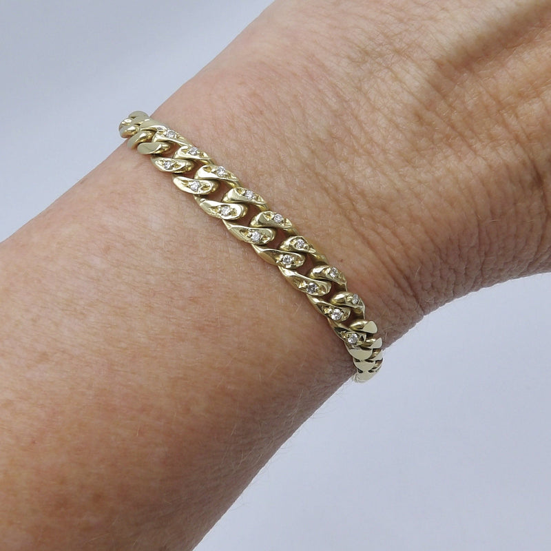 Vintage 18K Gold Graduated Curb Link Bracelet with Diamonds Bracelet Kirsten's Corner 