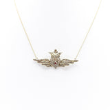 Victorian Pearl Encrusted Winged Heart with Crown Necklace in 14K Gold Necklace Kirsten's Corner Jewelry 