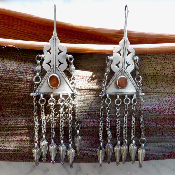 Tribal Hand-crafted 800 Silver & Carnelian Uzbekistan Earrings Earrings Kirsten's Corner Jewelry 