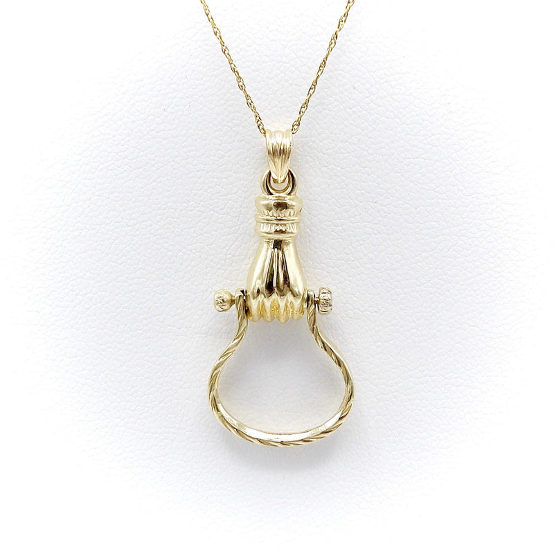 14K Gold Victorian Inspired Mechanical Hand Charm Holder Necklace Kirsten's Corner Jewelry 