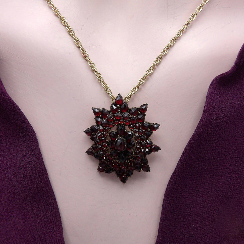 Victorian Star-Shaped Bohemian Rose Cut Garnet Pendant-Brooch Brooch Kirsten's Corner Jewelry 