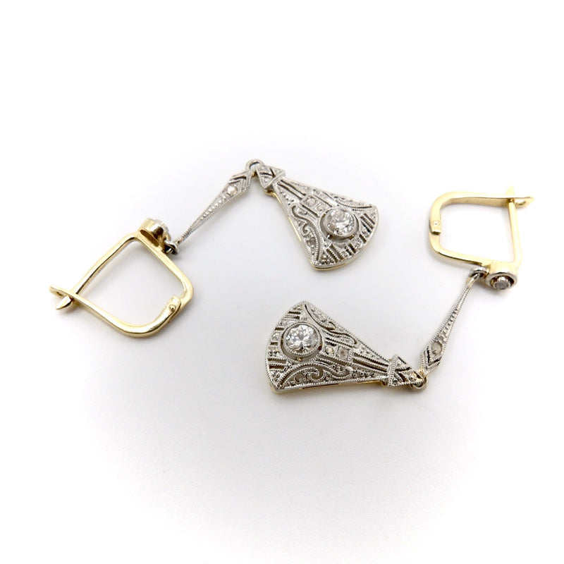 Edwardian 18K Gold & Platinum Diamond Filigree Earrings Earrings Kirsten's Corner 