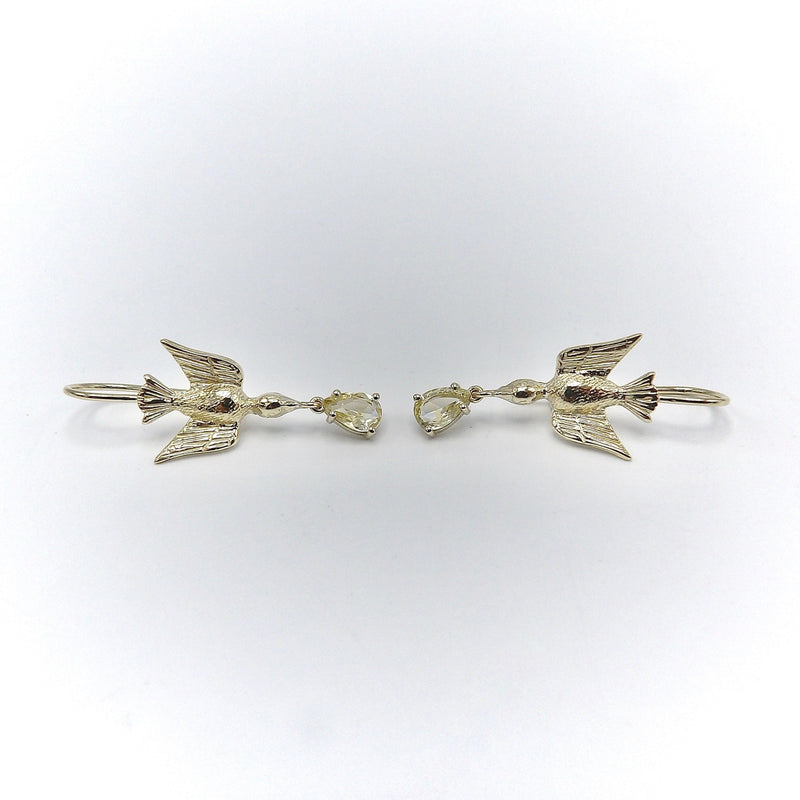 Signature 14K Gold Swallow Earrings With Pear-Shaped Yellow Sapphires Earrings Kirsten's Corner Jewelry 