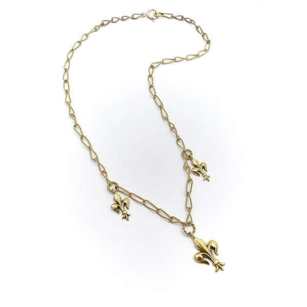14K Gold Fleur-de-lis Necklace with Handmade Chain Necklace Kirsten's Corner 