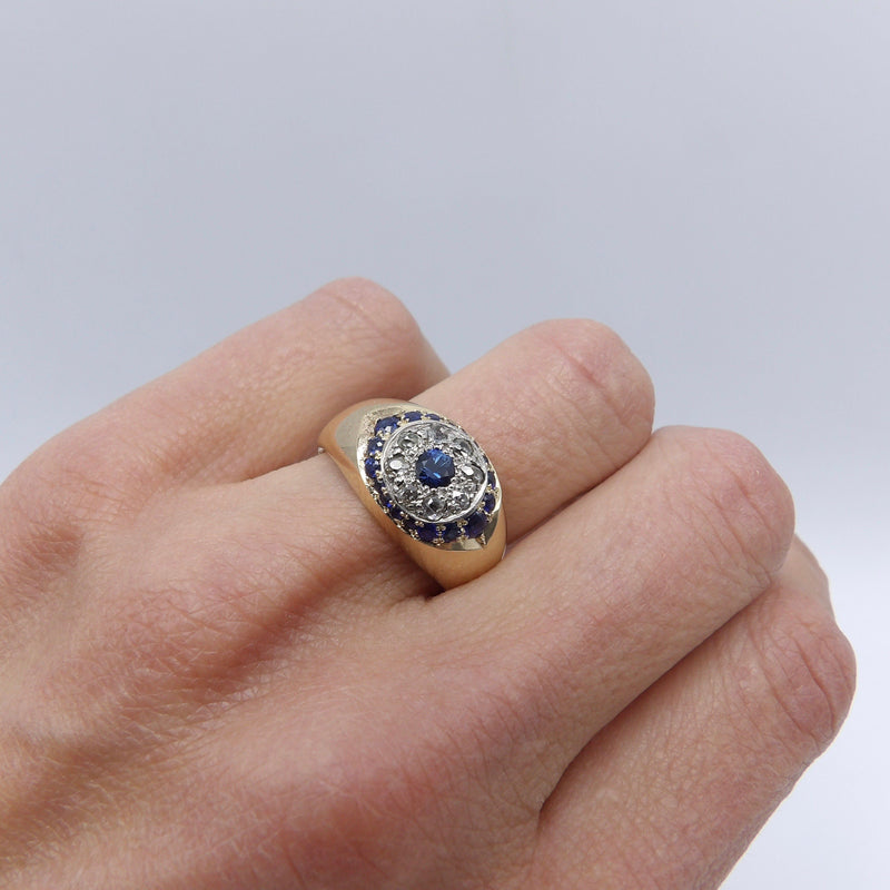 14K Victorian Era Signature Evil Eye Ring w/ Diamonds & Sapphires Ring Kirsten's Corner Jewelry 