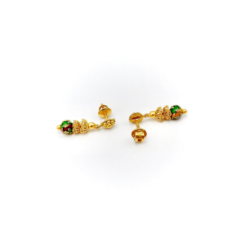 21.6K Gold Indian Cannetille Earrings with Multi Color Enamel Earrings Kirsten's Corner Jewelry 