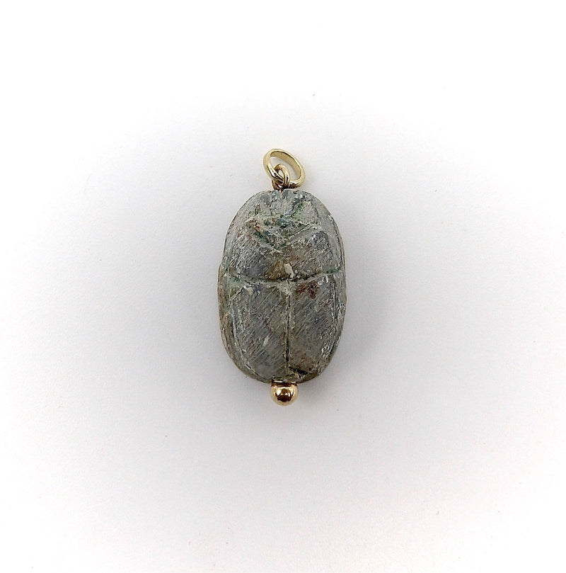 Egyptian Revival Carved Stone Scarab Pendant with 14K Gold Mount Pendant Kirsten's Corner Jewelry 