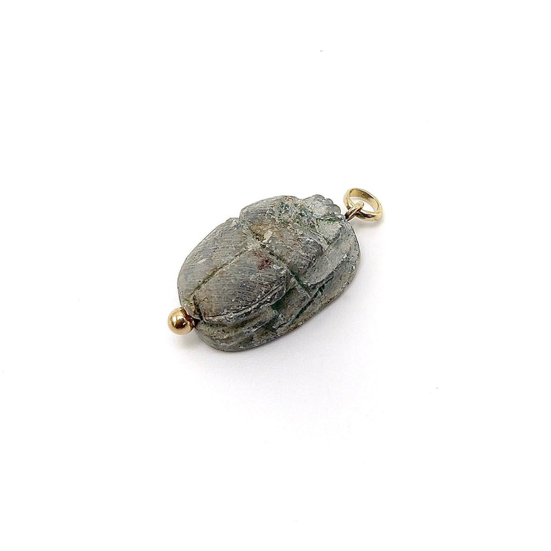 Egyptian Revival Carved Stone Scarab Pendant with 14K Gold Mount Pendant Kirsten's Corner Jewelry 