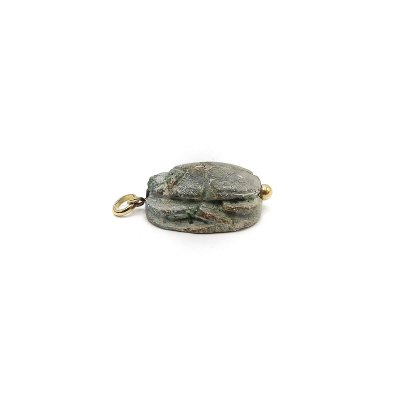 Egyptian Revival Carved Stone Scarab Pendant with 14K Gold Mount Pendant Kirsten's Corner Jewelry 