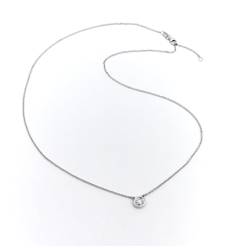 14K White Gold Bezel Set Diamond Solitaire Necklace Necklace Kirsten's Corner 