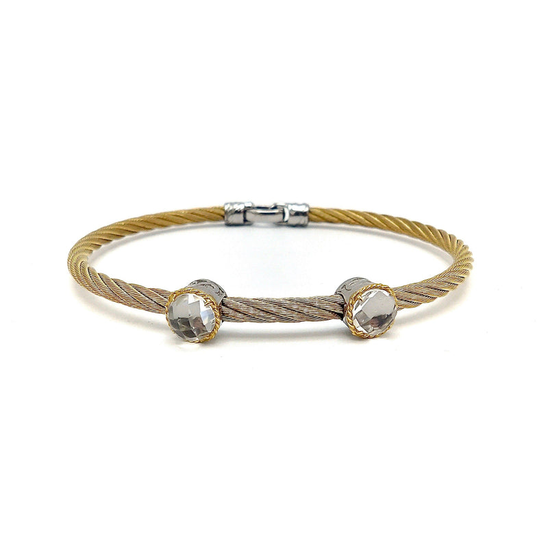 Charriol Stainless Steel and 18K Gold White Topaz Cable Bracelet Bracelet Kirsten's Corner 