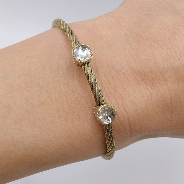 Charriol Stainless Steel and 18K Gold White Topaz Cable Bracelet Bracelet Kirsten's Corner 