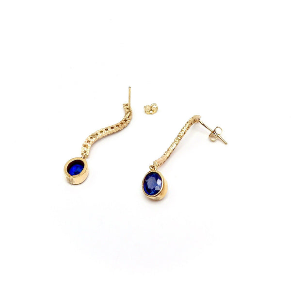 14K Gold, Sapphire and Diamond Dangle Earrings Earrings Kirsten's Corner Jewelry 