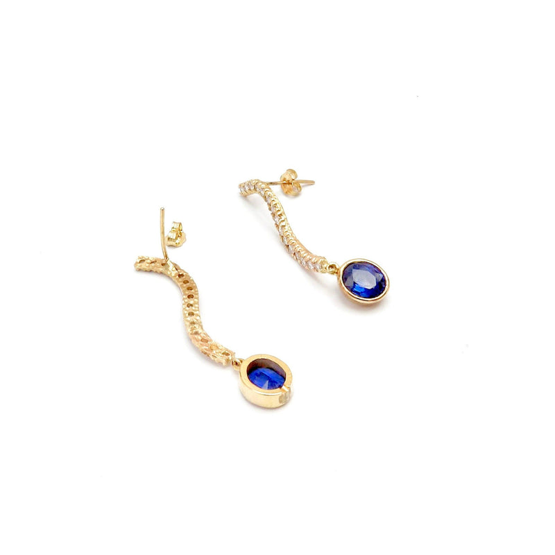 14K Gold, Sapphire and Diamond Dangle Earrings Earrings Kirsten's Corner Jewelry 